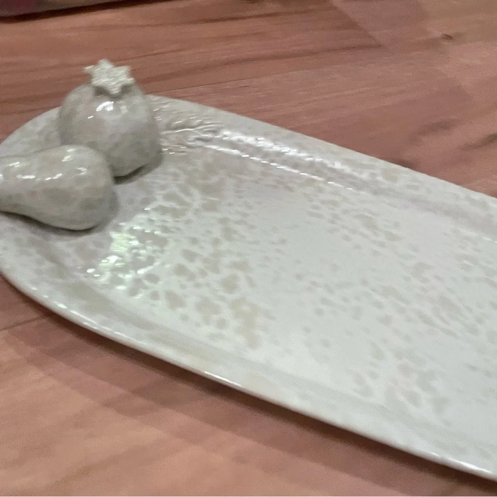 Anthropologie Stoneware Large Oval Tray Holiday